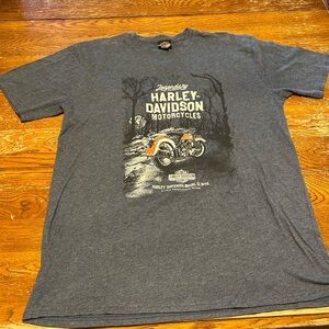 Harley-Davidson Charcoal Gray Short Sleeve Tee with Orange Motorcycle Graphic